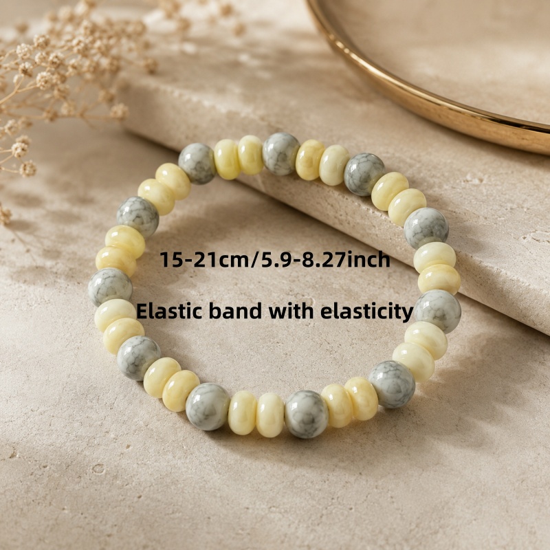 Grayish-White Patterned Moonstone Bead Bracelet, Minimalist Style